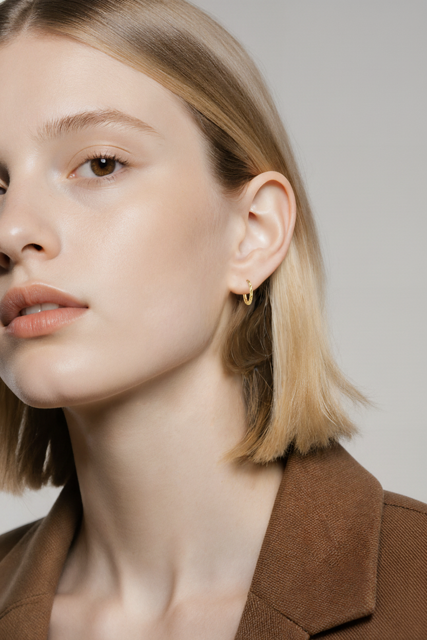 14K Solid Gold Diamond-Cut Tube Hoops – Lightweight Endless Design for Effortless Elegance