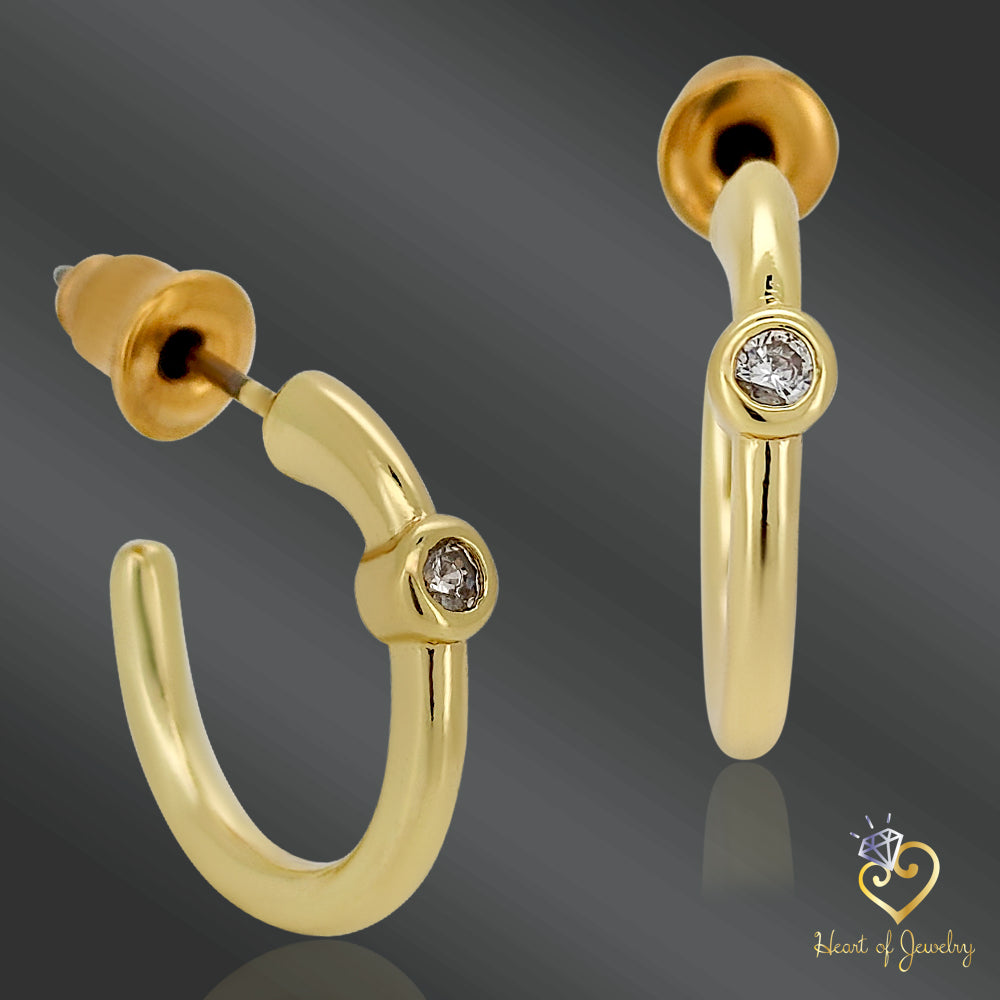 14K Gold Plated Brass Earrings – Dainty Zircon Huggie Hoops for Daily Glam