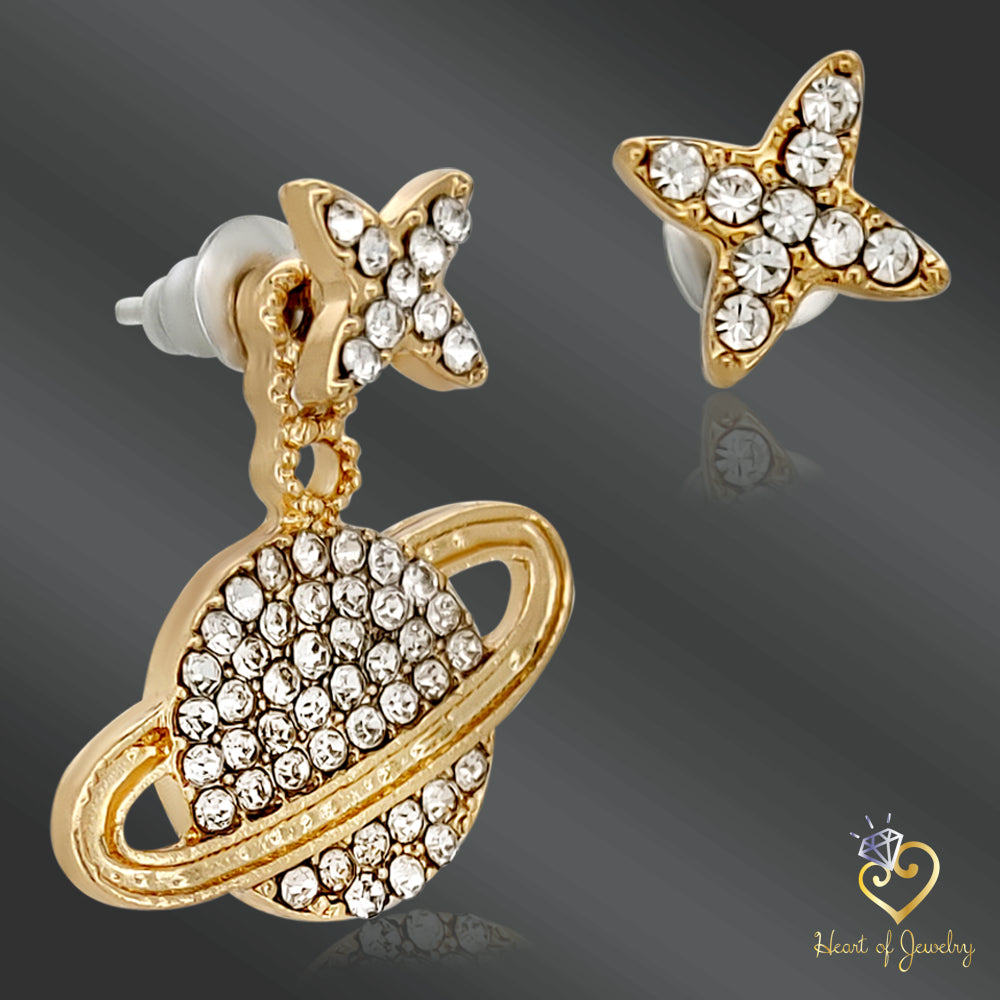 Celestial Star Studs – 14K Gold Plated Brass & Diamond Accent 925 Silver Post