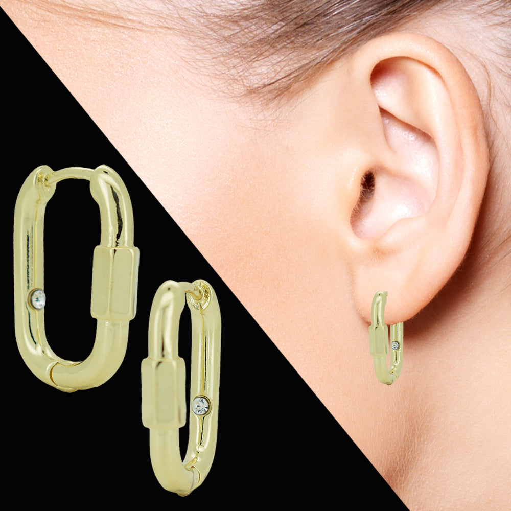 Elegant Gold Huggie Earrings – 14K Plated Brass with Sparkling Zircon Stones