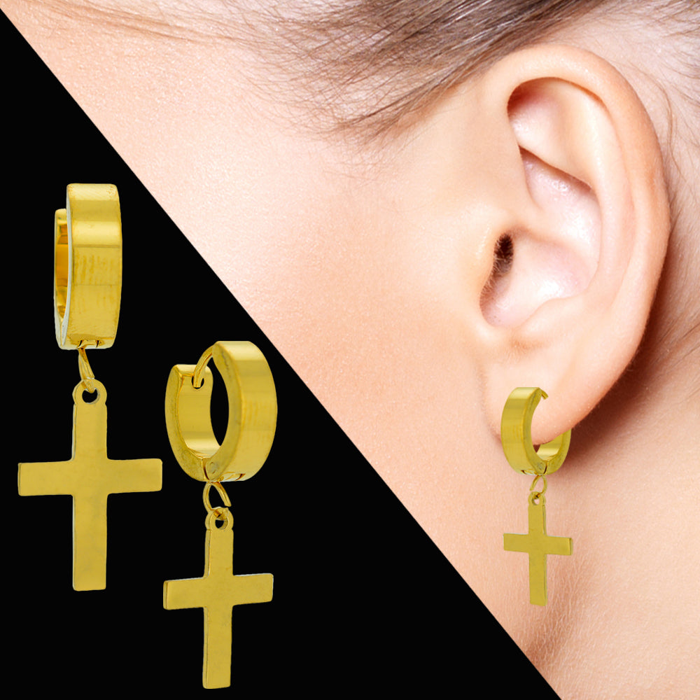 316L Stainless Steel Cross Dangle Hoop – Hinged for Comfort
