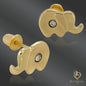 Adorable 14k Gold Elephant Baby Earrings with CZ & Safety Screw Back