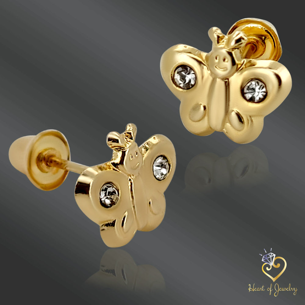 14K Solid Gold Butterfly Baby Earrings with CZ – Dainty & Safe for Little Ears