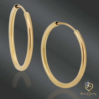 14K Gold Endless Hoop Earrings – Sleek Tube Style in Solid Yellow Gold