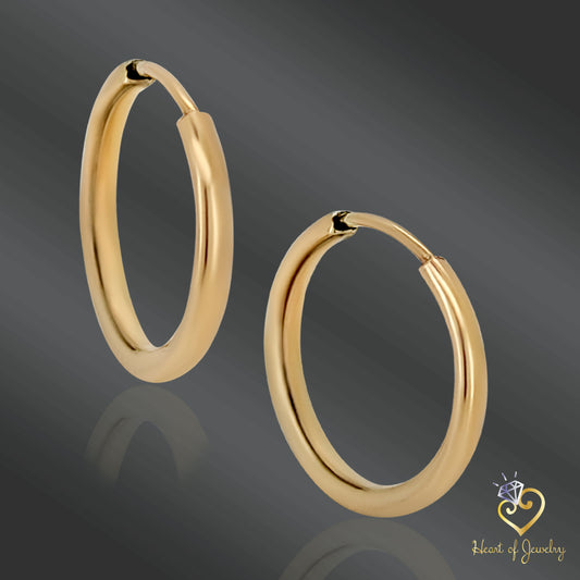 14K Gold Endless Hoop Earrings – Sleek Tube Style in Solid Yellow Gold