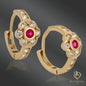 14K Solid Gold Flower-Embossed Earrings with Pink & Clear CZ – Dainty Floral Sparkle