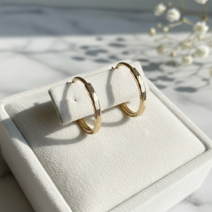14K Solid Gold Diamond-Cut Tube Hoops – Lightweight Endless Design for Effortless Elegance