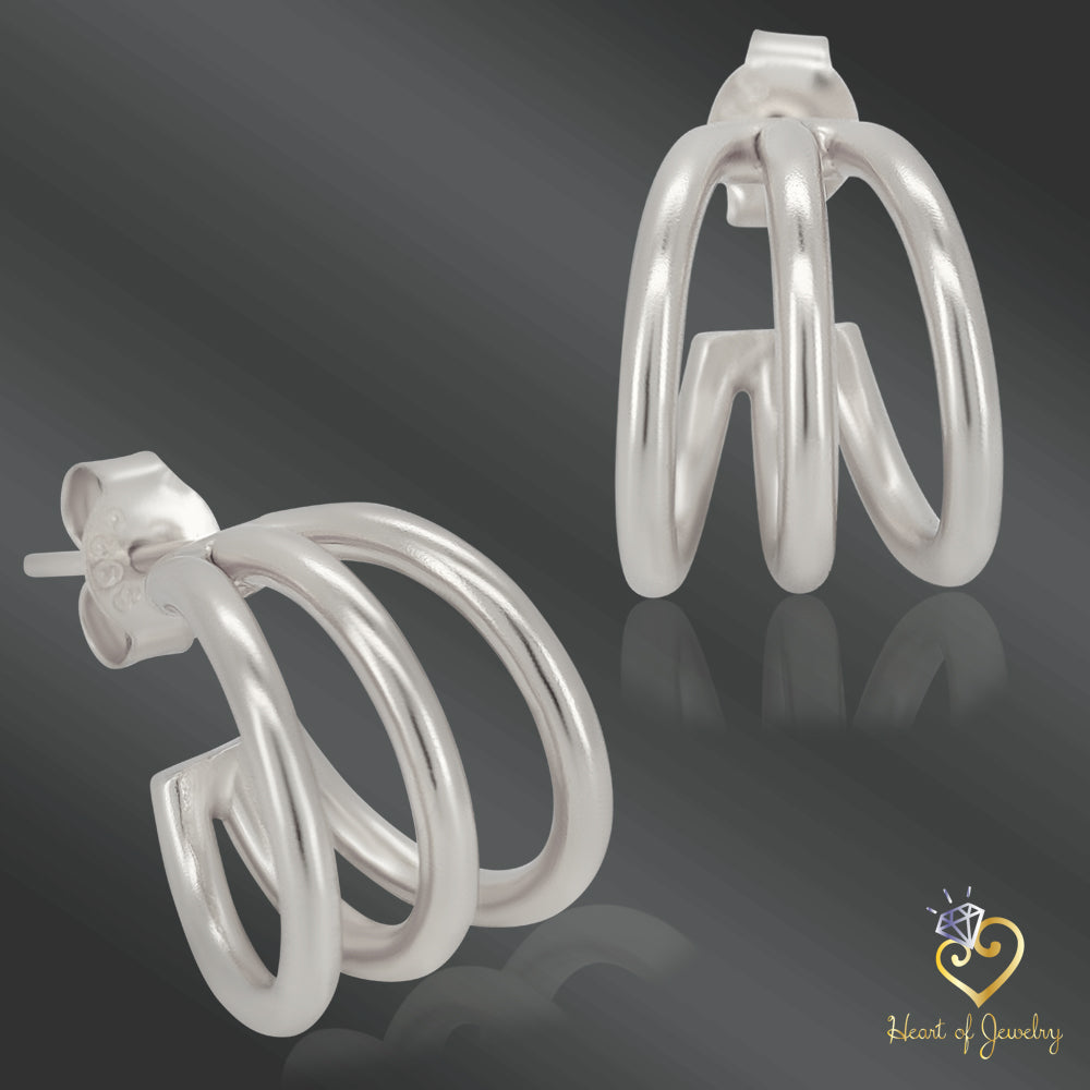 Multilayer C-Shaped Hoop Earrings in 925 Sterling Silver – Sleek Contemporary Style