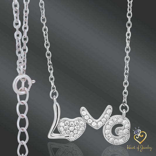 Love Word Necklace in 925 Sterling Silver – 16" + 1" Adjustable Cable Link Chain