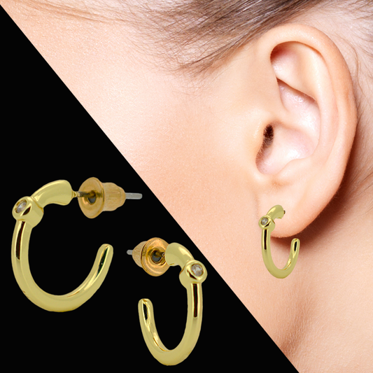 14K Gold Plated Brass Earrings – Dainty Zircon Huggie Hoops for Daily Glam