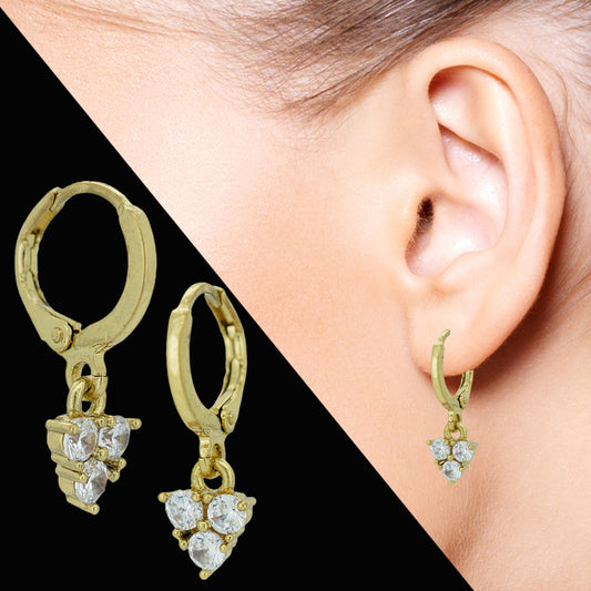 Elegant Gold Huggie Earrings – 14K Plated Brass with Sparkling Zircon Stones
