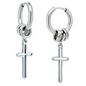 Hypoallergenic 316L Stainless Steel Huggies with 5 Rings & Dangling Cross – Steel Clip-On Earrings.
