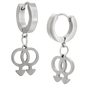 Hypoallergenic 316L Stainless Steel Dangling LGBT Pride Symbol Huggies – Steel, Gold & Black Plated Clip-On Earrings.