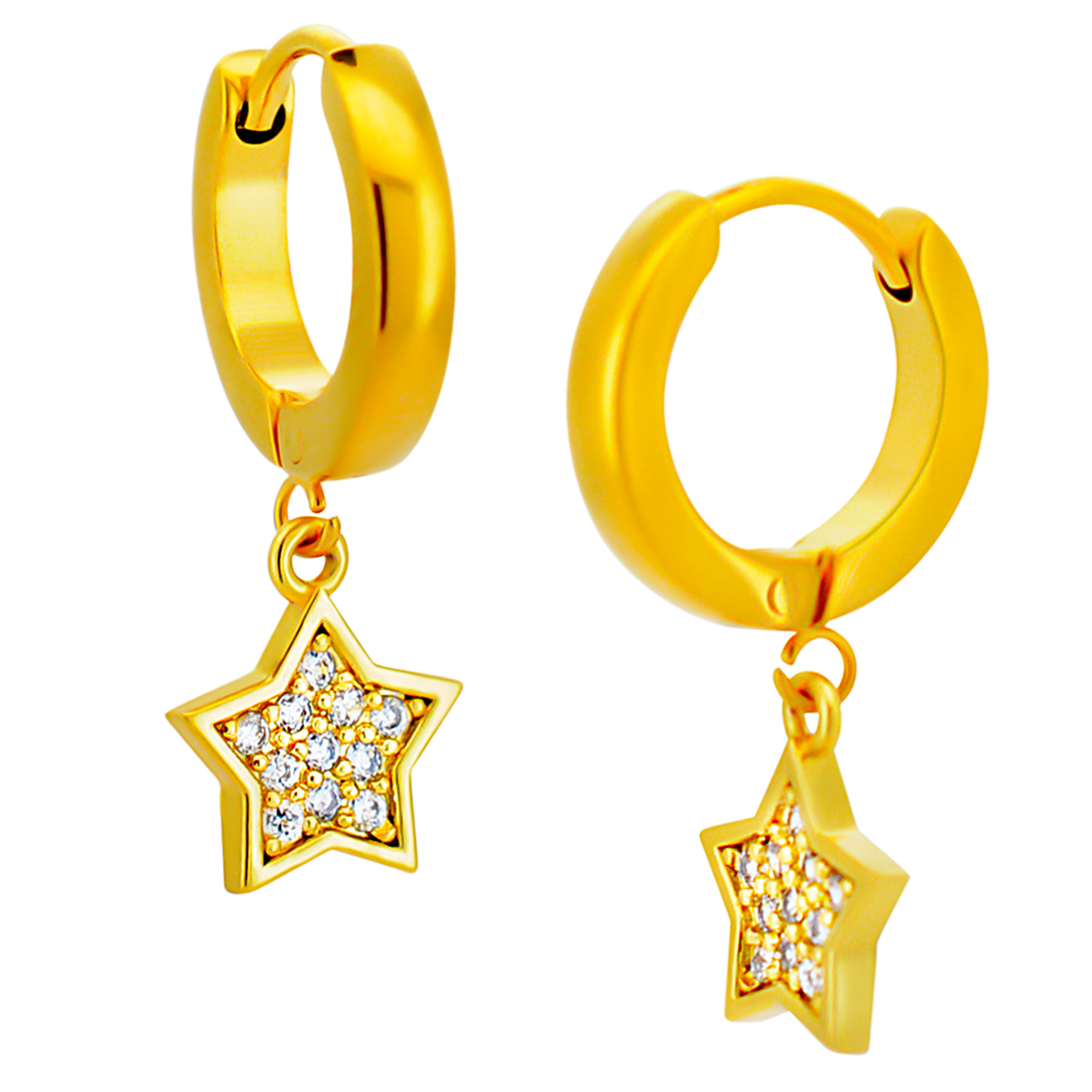 Hypoallergenic 316L Stainless Steel Dangling Star Zircon Huggies – Clip-On Earrings