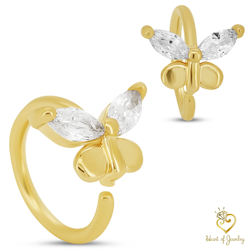 Brass Butterfly Hoops Piercing - Nose Hoop 18g Thickness