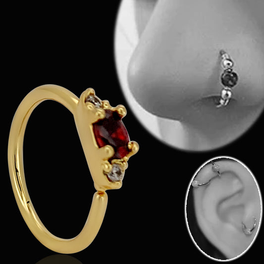Double CZ with Prong Set Oval CZ Center Bendable  Nose, Cartilage Hoop Rings 20G | 8mm Diameter