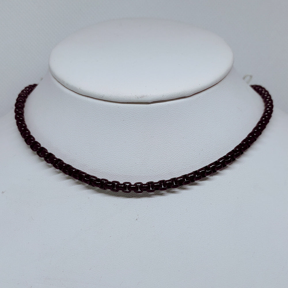 Black Enamel Stainless Steel Round Box Rolo Chain Necklace – 4mm Bold Design