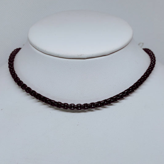 Black Enamel Stainless Steel Round Box Rolo Chain Necklace – 4mm Bold Design