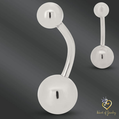316L Surgical Steel Plain Design Belly Navel Ring  Steel  - 8x5mm Ball - 14g Thickness - 11mm Length