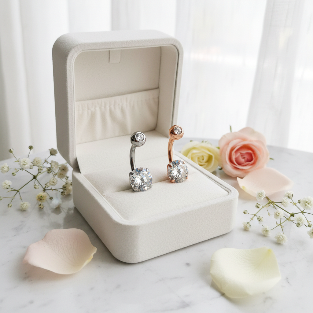 316L Surgical Steel Prong Set Cubic Zirconia Belly Navel Ring  Steel Clear Color - 8x5mm Ball - 14g Thickness - 10mm Length