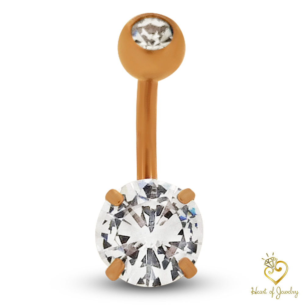 316L Surgical Steel Prong Set Cubic Zirconia Belly Navel Ring  Steel Clear Color - 8x5mm Ball - 14g Thickness - 10mm Length