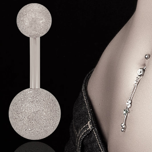316L Surgical Steel Plain with Sandpaper Texture Design  Belly Navel Ring  Steel  - 8x5mm Ball - 14g Thickness - 11mm Length