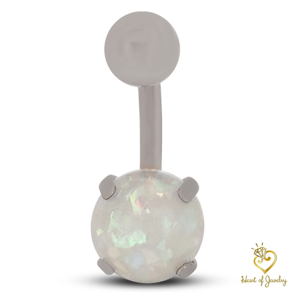 316L Surgical Steel Prong Set Opalite Resemble Belly Navel Ring  Steel Color - 8x5mm Ball - 14g Thickness - 10mm Length