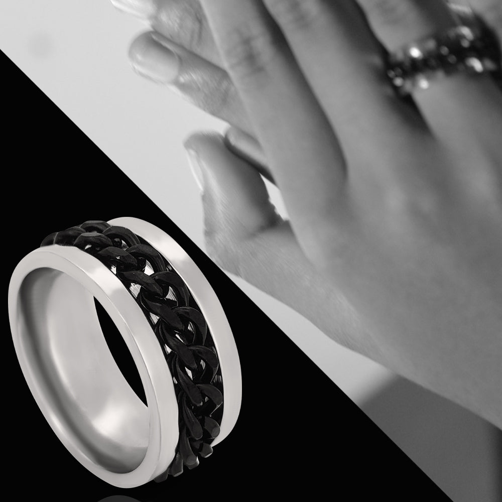 Silvery Titanium Steel Twist Chain Finger Ring Rotating Twist Stainless Steel Band Rings