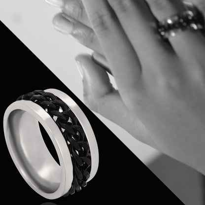 Silvery Titanium Steel Twist Chain Finger Ring Rotating Twist Stainless Steel Band Rings