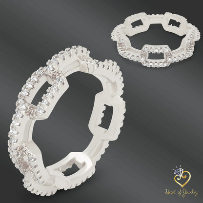 Copper Zircon Cuban Link Chain Finger Ring