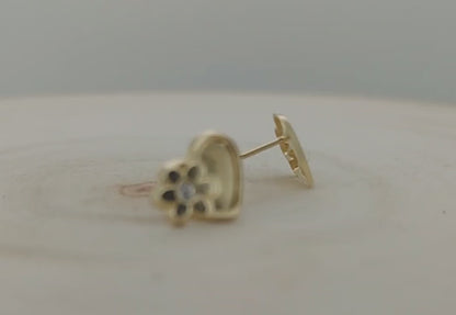 Dainty 14K Gold Heart Baby Earrings with CZ – Sweet & Safe for Little Ears
