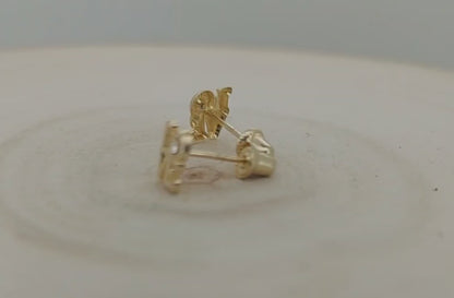 14K Solid Gold Love-Carved Baby Earrings with CZ – Secure Screw Backs for Little Ears